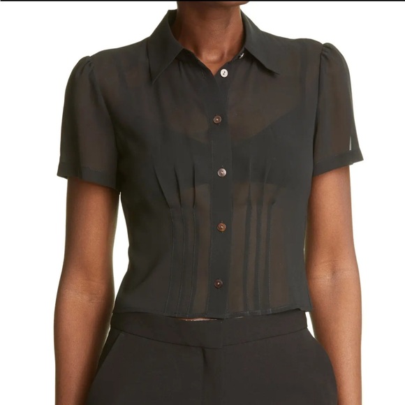 CLUB MONACO Sheer Silk Button Down Blouse in Black Size S NWT - Picture 3 of 9